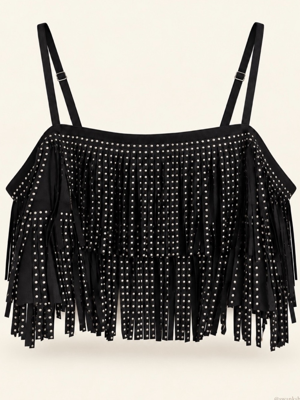 Mainstrip Black Studded Fringe Crop Top Western Festival Size M